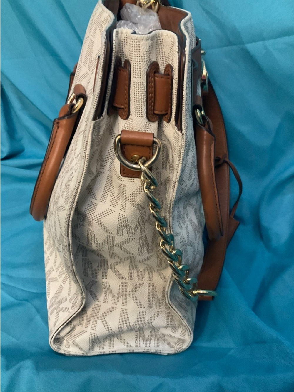 MICHAEL KORS Hamilton Large Vanilla Brown Monogram Tote/Shoulder Bag - Picture 9 of 14